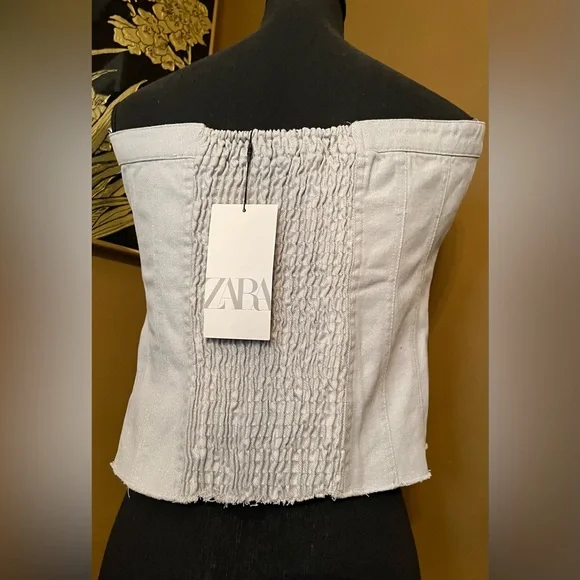Zara Light Denim Button Up Tube Top New - Picture 3 of 12